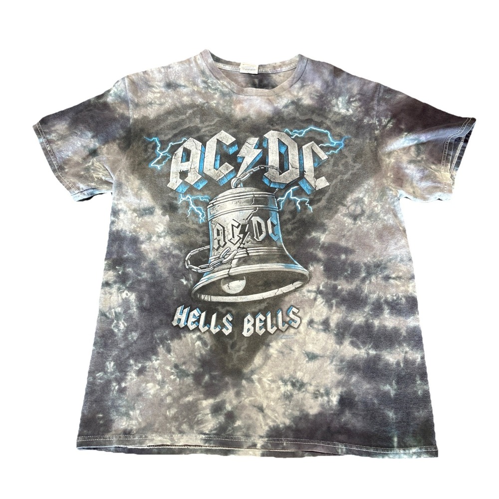 Tie‎ Dye AC/DC T-Shirt Hells Bells Grey Blue Short Sleeve Delta Tag M Medium